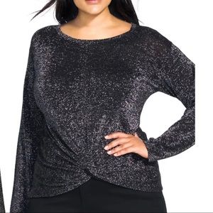 New City Chic Black Metallic Long Sleeve Knotted Sweater Plus Size Large 20